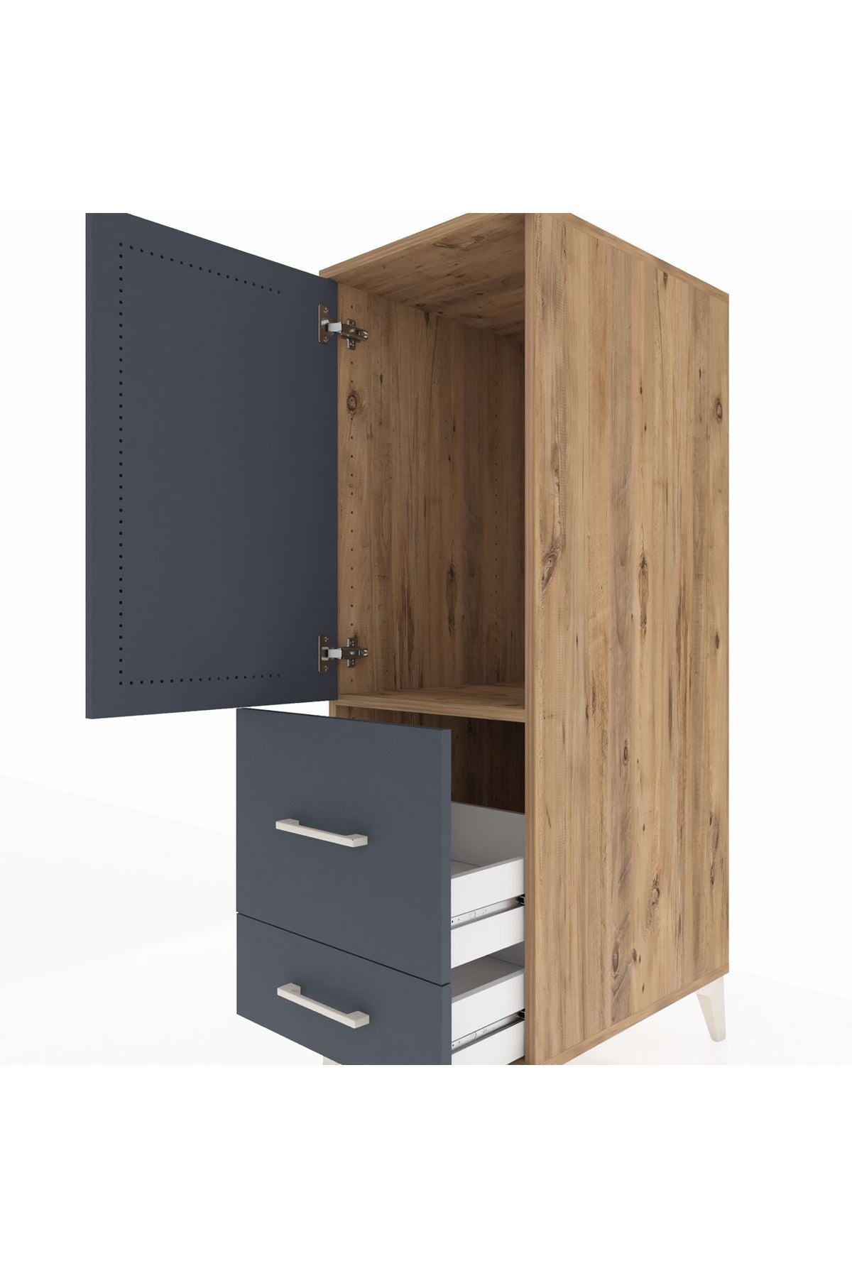 Kronos Dolap Tek Raflı 2 Çekmeceli Tek Kapaklı 44x59x134 Çam-Antrasit