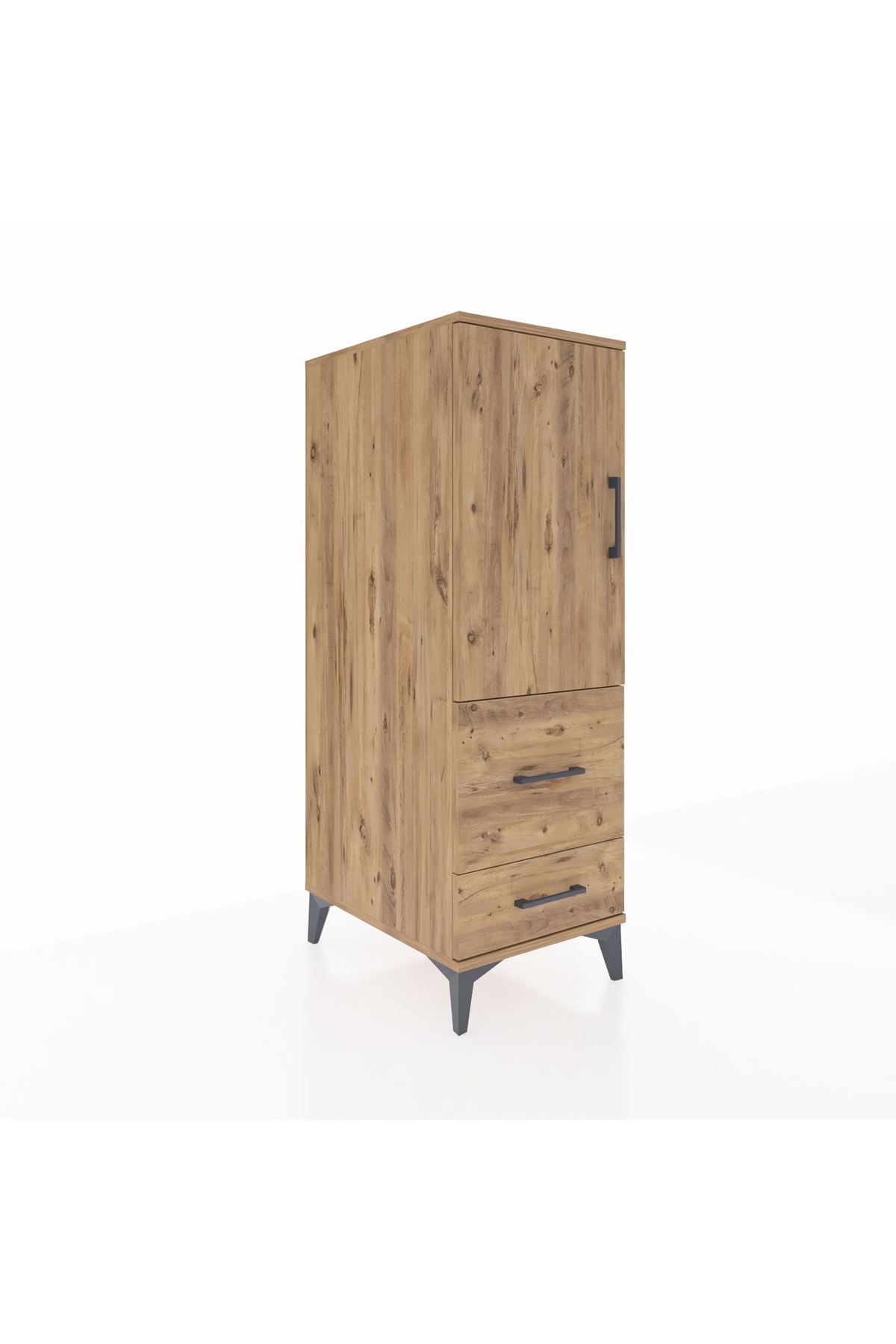 Kronos Dolap Tek Raflı 2 Çekmeceli Tek Kapaklı 44x59x134 Çam-Çam