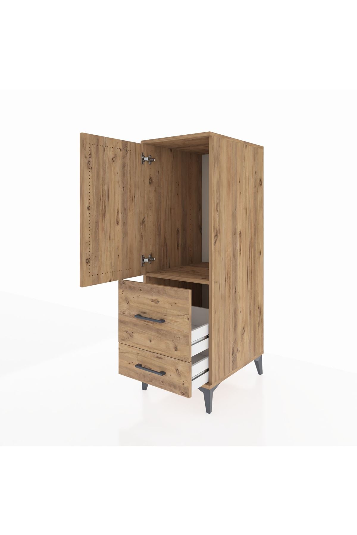 Kronos Dolap Tek Raflı 2 Çekmeceli Tek Kapaklı 44x59x134 Çam-Çam