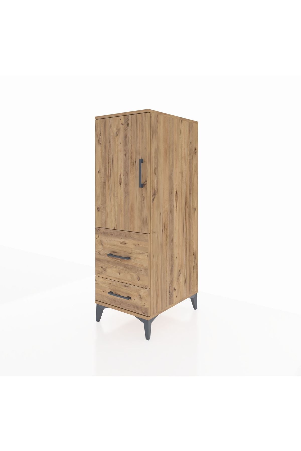 Kronos Dolap Tek Raflı 2 Çekmeceli Tek Kapaklı 44x59x134 Çam-Çam