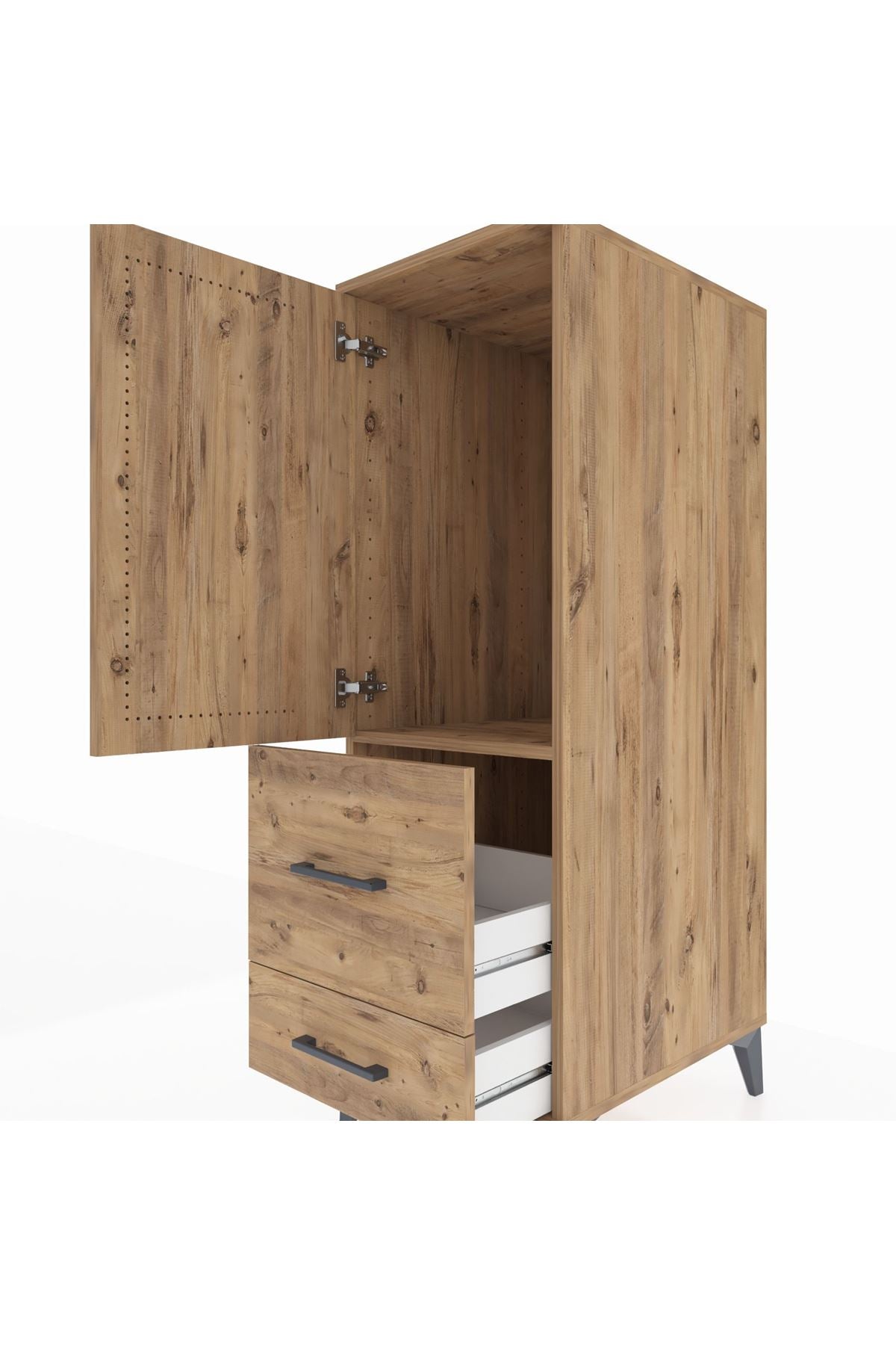 Kronos Dolap Tek Raflı 2 Çekmeceli Tek Kapaklı 44x59x134 Çam-Çam