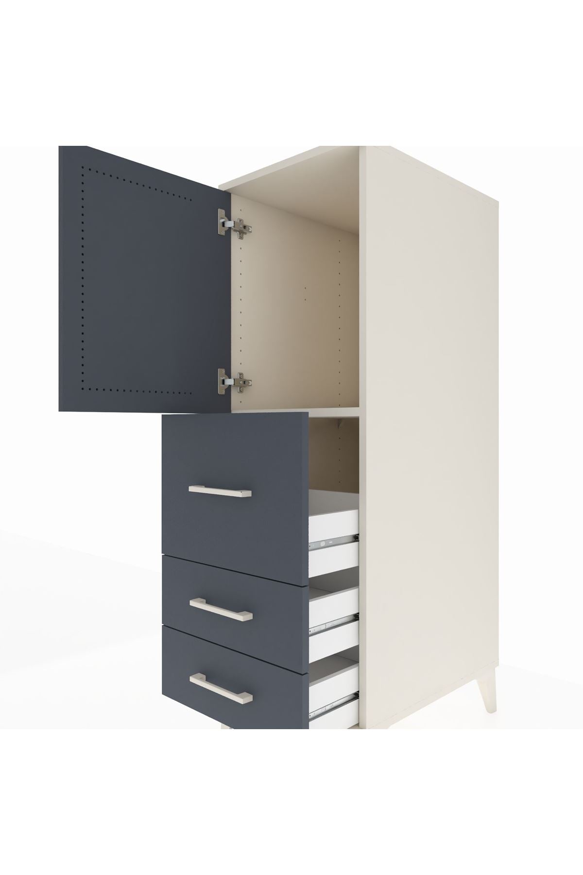 Kronos Dolap Tek Raflı 3 Çekmeceli Tek Kapaklı 44x59x134 Aytaşı-Antrasit