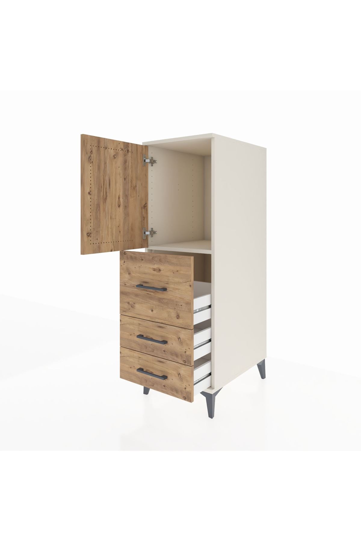 Kronos Dolap Tek Raflı 3 Çekmeceli Tek Kapaklı 44x59x134 Aytaşı-Çam