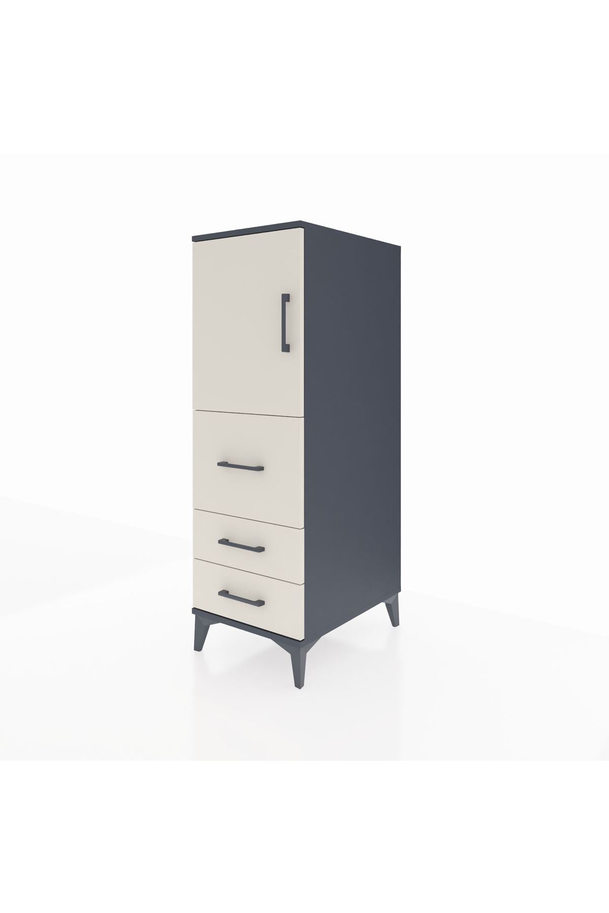 Kronos Dolap Tek Raflı 3 Çekmeceli Tek Kapaklı 44x59x134 Antrasit-Aytaşı