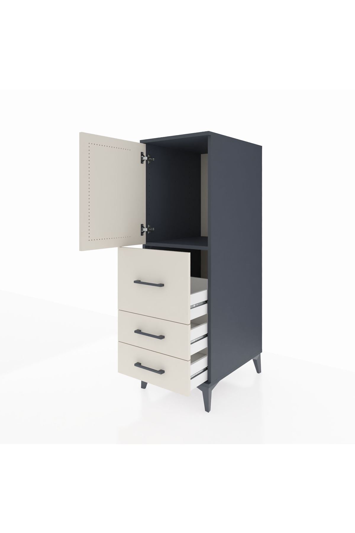 Kronos Dolap Tek Raflı 3 Çekmeceli Tek Kapaklı 44x59x134 Antrasit-Aytaşı