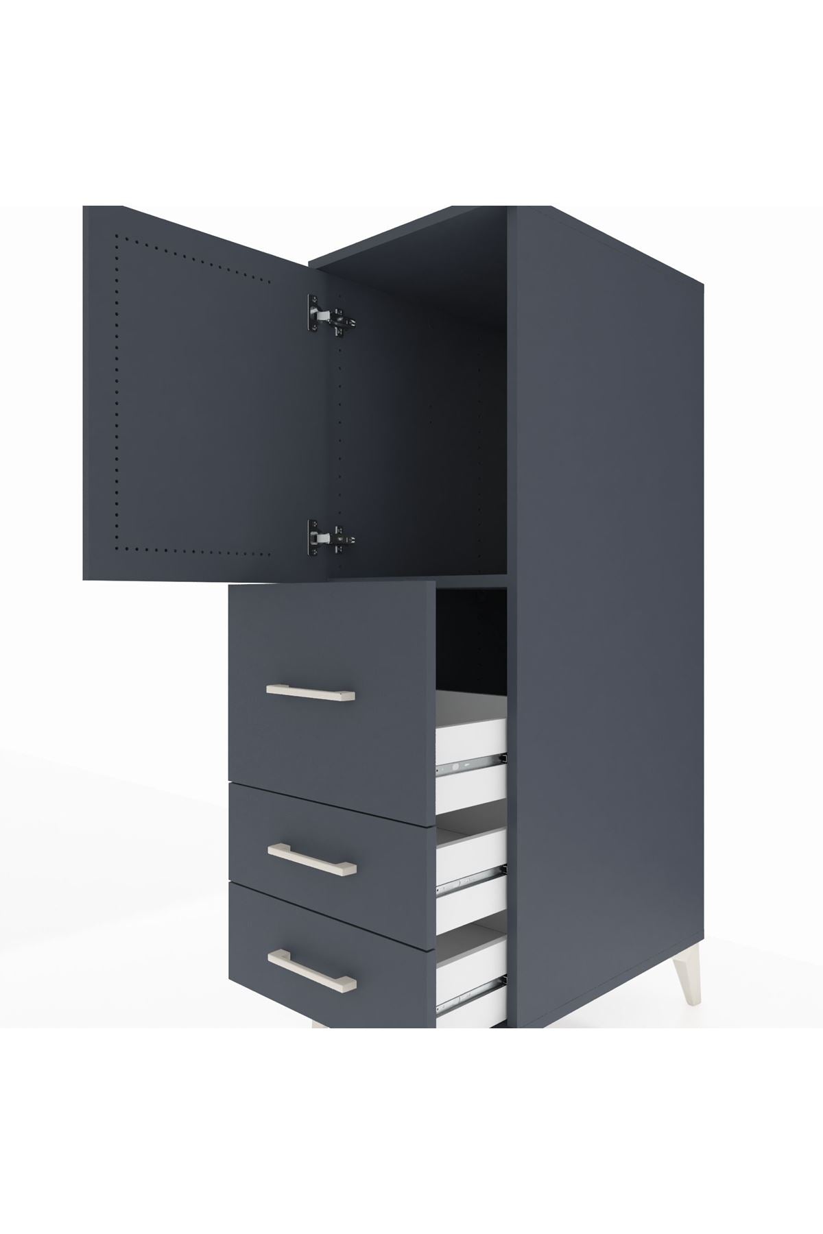 Kronos Dolap Tek Raflı 3 Çekmeceli Tek Kapaklı 44x59x134 Antrasit-Antrasit