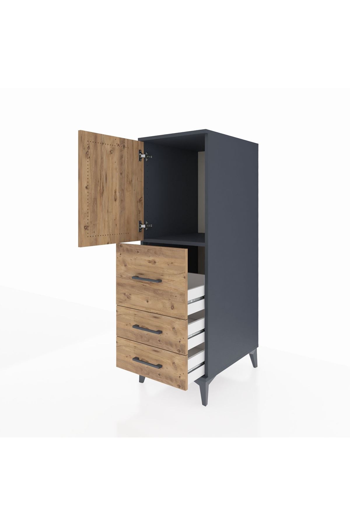 Kronos Dolap Tek Raflı 3 Çekmeceli Tek Kapaklı 44x59x134 Antrasit-Çam