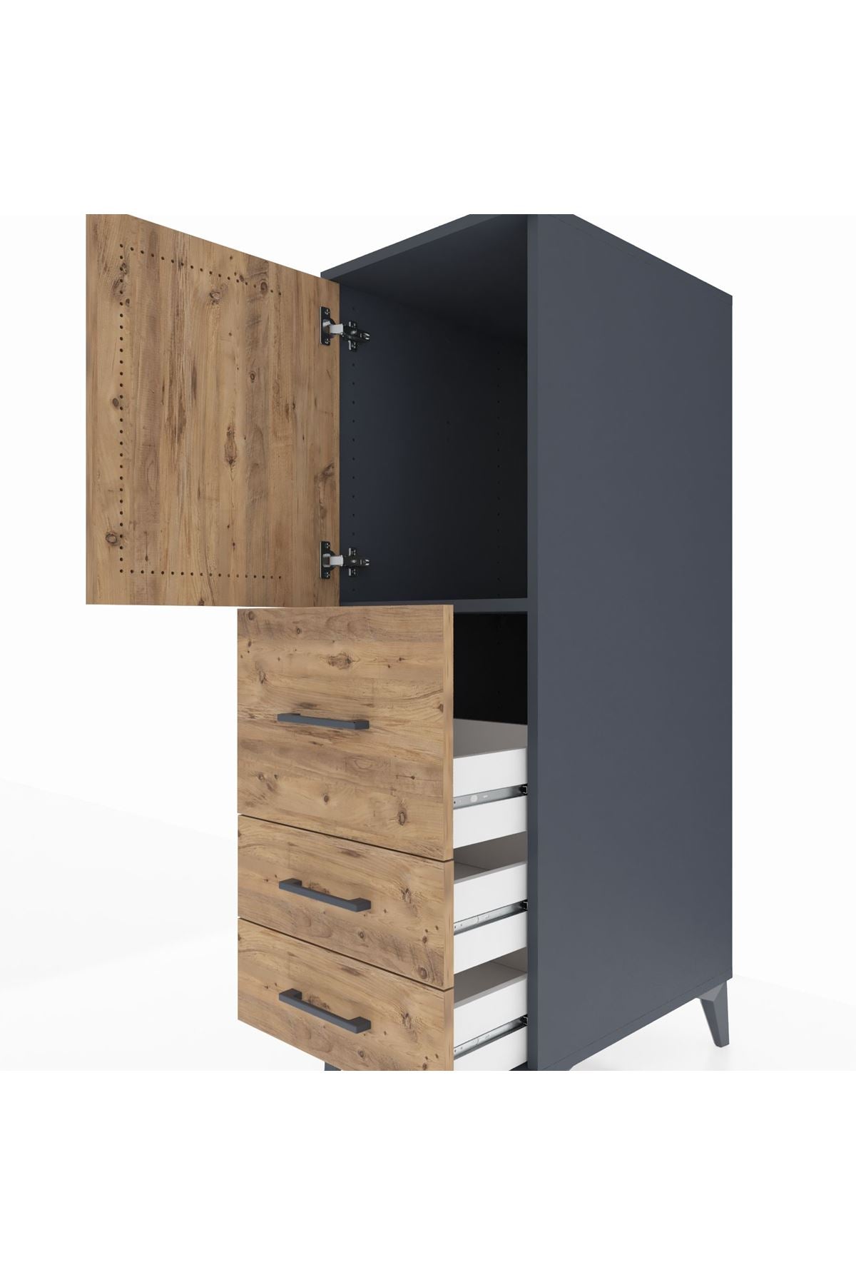 Kronos Dolap Tek Raflı 3 Çekmeceli Tek Kapaklı 44x59x134 Antrasit-Çam