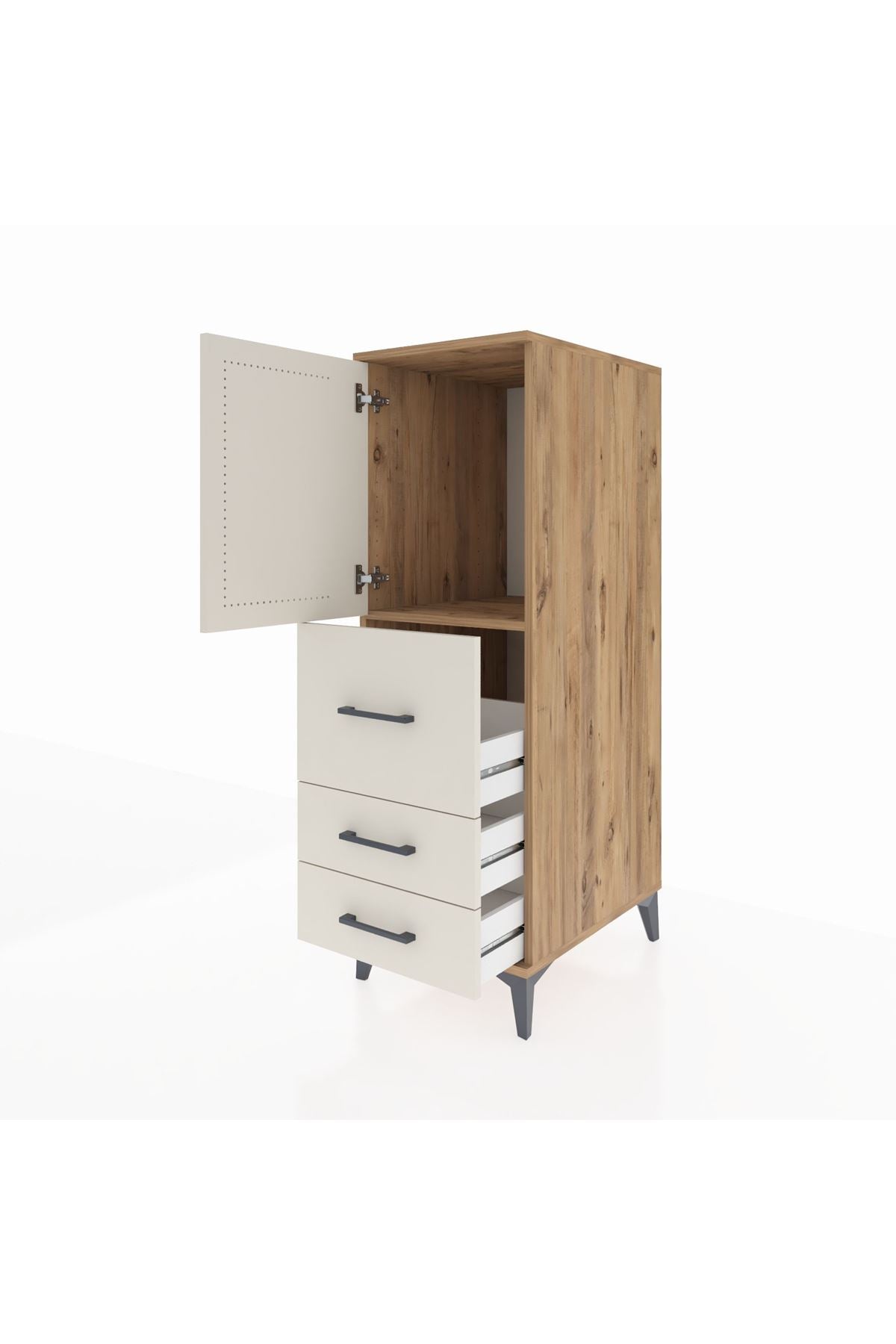 Kronos Dolap Tek Raflı 3 Çekmeceli Tek Kapaklı 44x59x134 Çam-Aytaşı