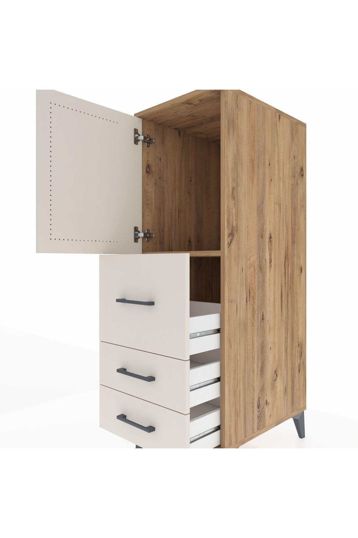 Kronos Dolap Tek Raflı 3 Çekmeceli Tek Kapaklı 44x59x134 Çam-Aytaşı