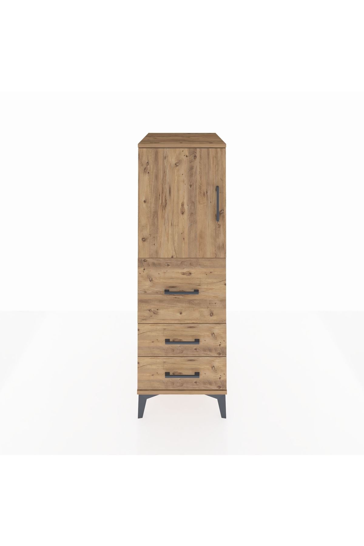 Kronos Dolap Tek Raflı 3 Çekmeceli Tek Kapaklı 44x59x134 Çam-Çam