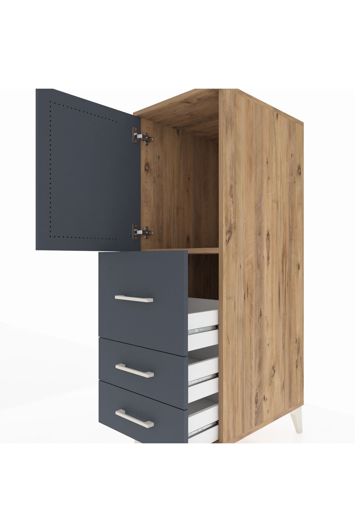 Kronos Dolap Tek Raflı 3 Çekmeceli Tek Kapaklı 44x59x134 Çam-Antrasit