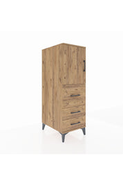 Kronos Dolap Tek Raflı 3 Çekmeceli Tek Kapaklı 44x59x134 Çam-Çam