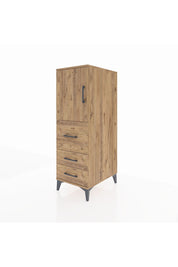 Kronos Dolap Tek Raflı 3 Çekmeceli Tek Kapaklı 44x59x134 Çam-Çam