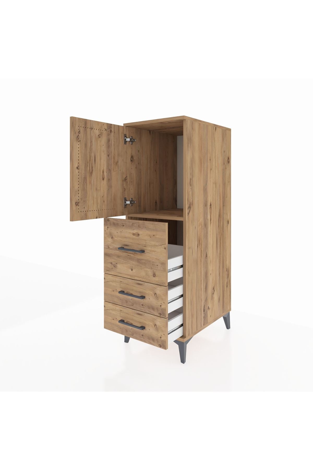 Kronos Dolap Tek Raflı 3 Çekmeceli Tek Kapaklı 44x59x134 Çam-Çam