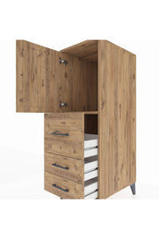 Kronos Dolap Tek Raflı 3 Çekmeceli Tek Kapaklı 44x59x134 Çam-Çam