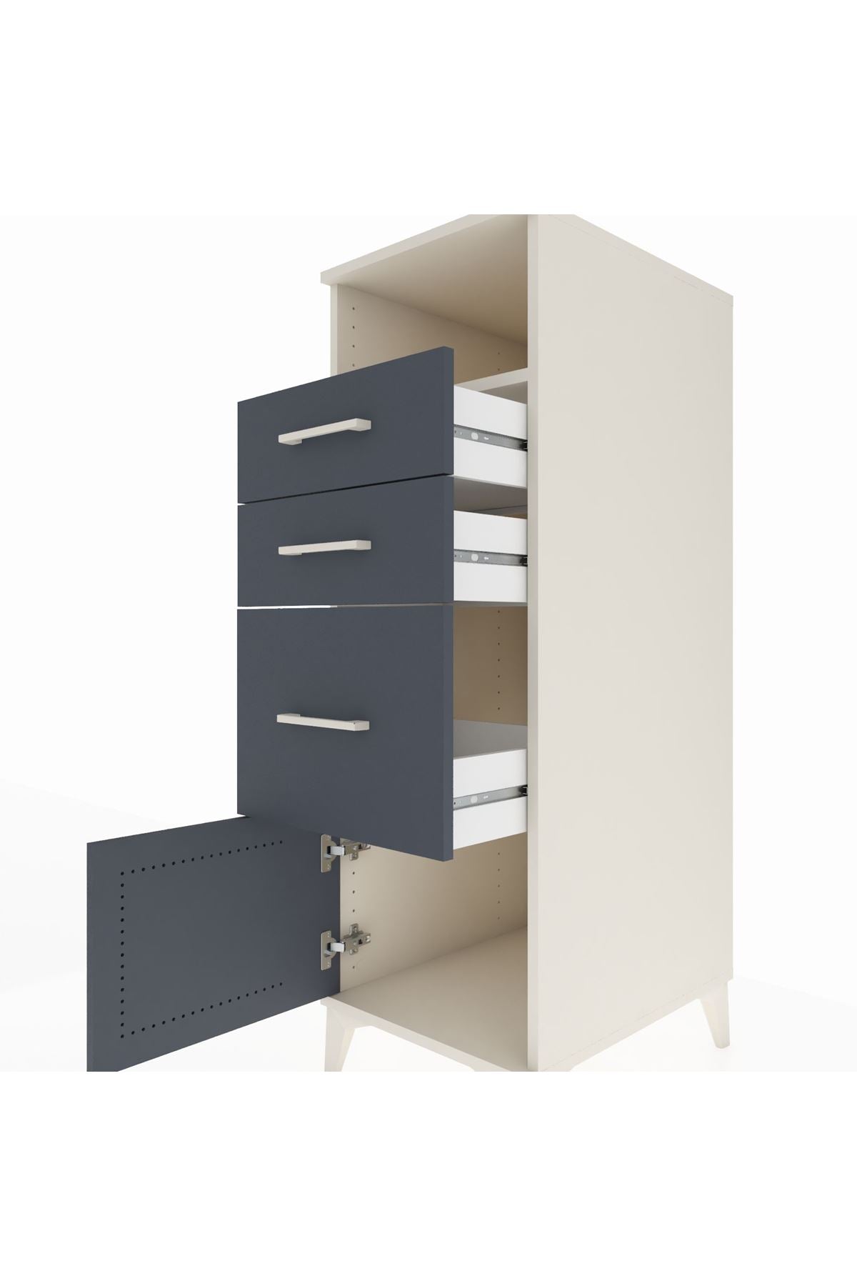 Kronos Dolap Tek Raflı 3 Çekmeceli Tek Kapaklı 44x59x134 Aytaşı-Antrasit