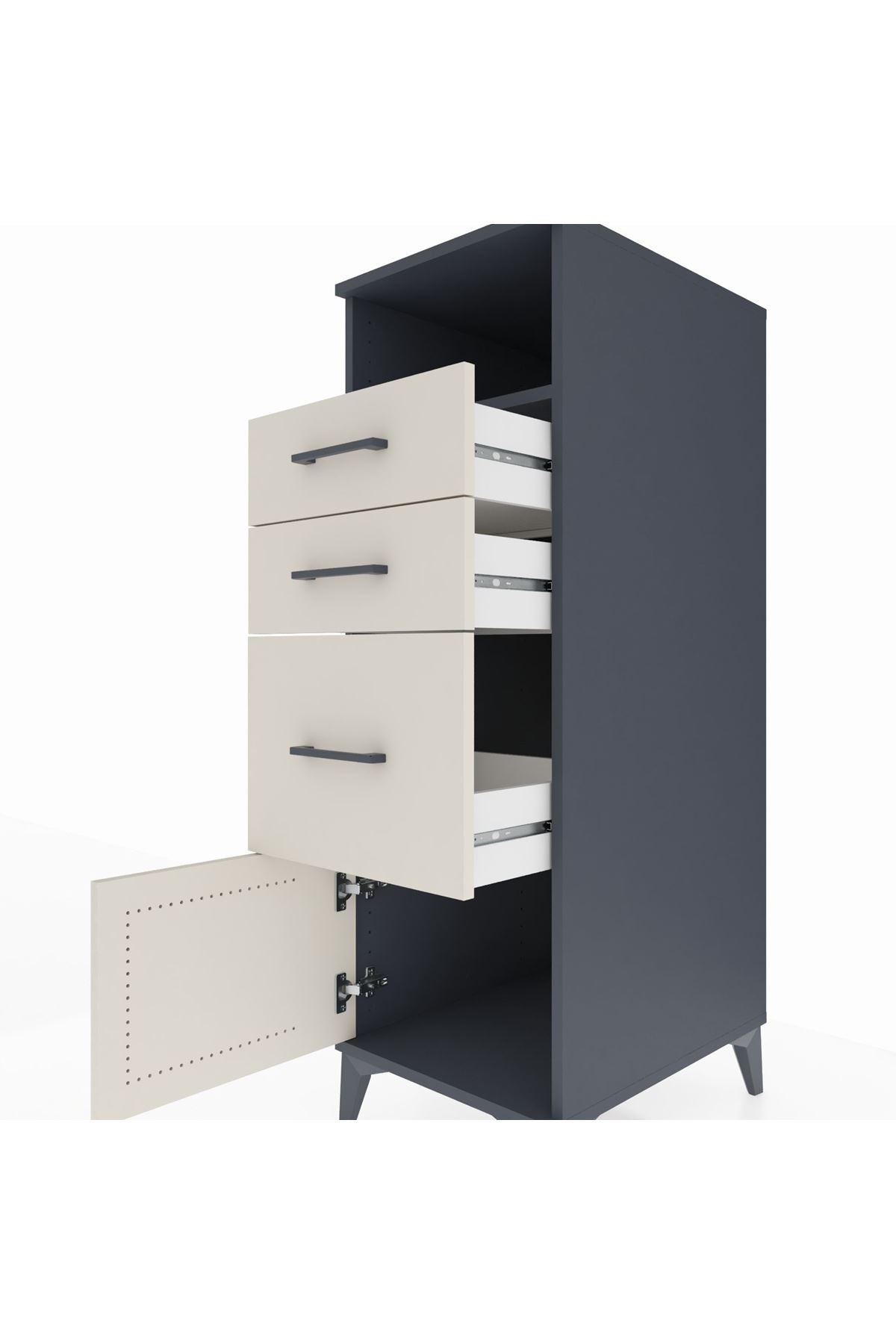 Kronos Dolap Tek Raflı 3 Çekmeceli Tek Kapaklı 44x59x134 Antrasit-Aytaşı