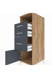 Kronos Dolap Tek Raflı 3 Çekmeceli Tek Kapaklı 44x59x134 Çam-Antrasit