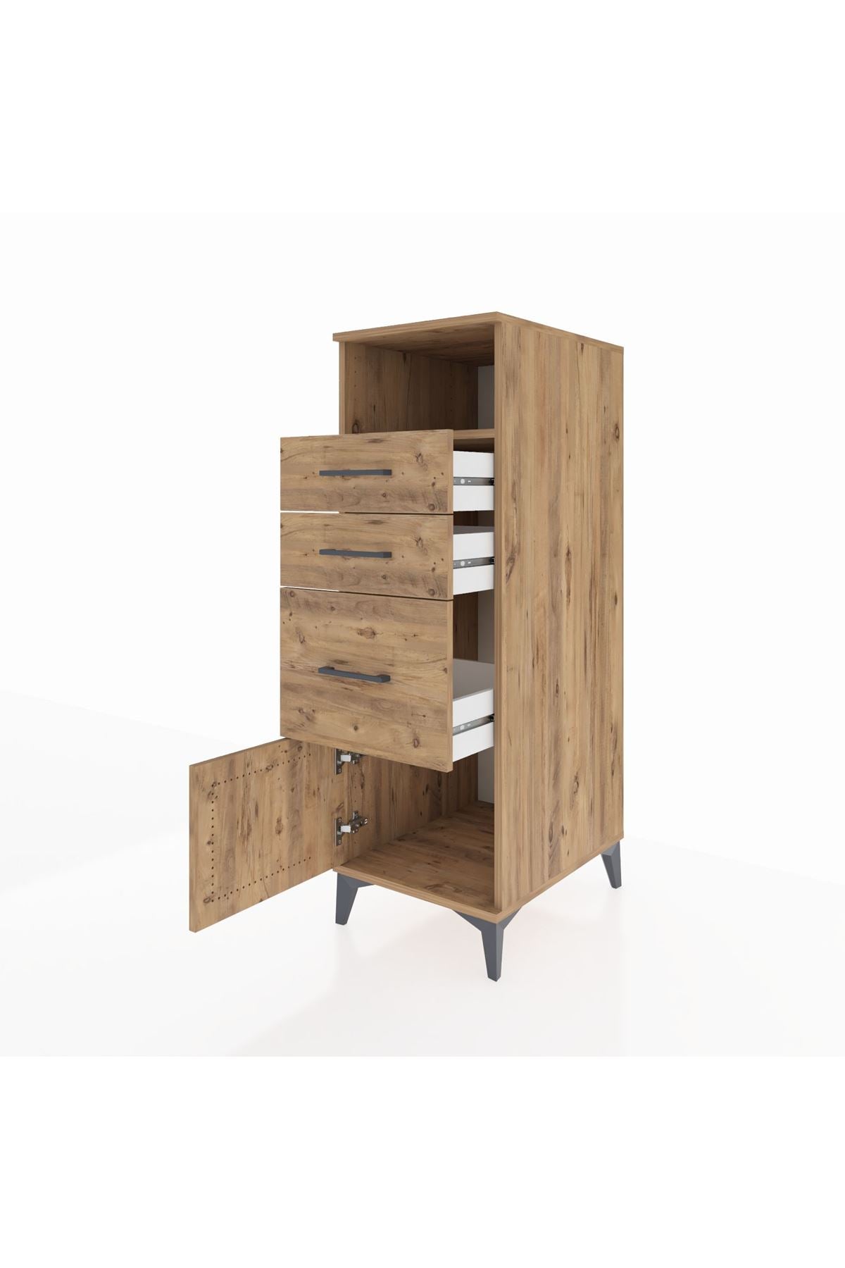 Kronos Dolap Tek Raflı 3 Çekmeceli Tek Kapaklı 44x59x134 Çam-Çam