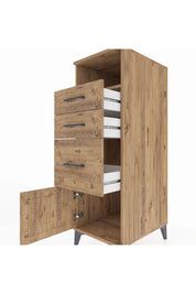 Kronos Dolap Tek Raflı 3 Çekmeceli Tek Kapaklı 44x59x134 Çam-Çam