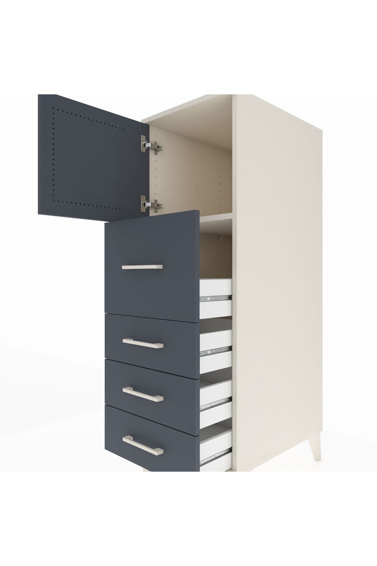 Kronos Dolap Tek Raflı 4 Çekmeceli Tek Kapaklı 44x59x134 Aytaşı-Antrasit