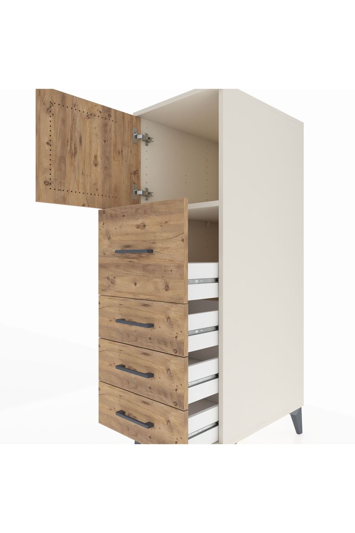 Kronos Dolap Tek Raflı 4 Çekmeceli Tek Kapaklı 44x59x134 Aytaşı-Çam