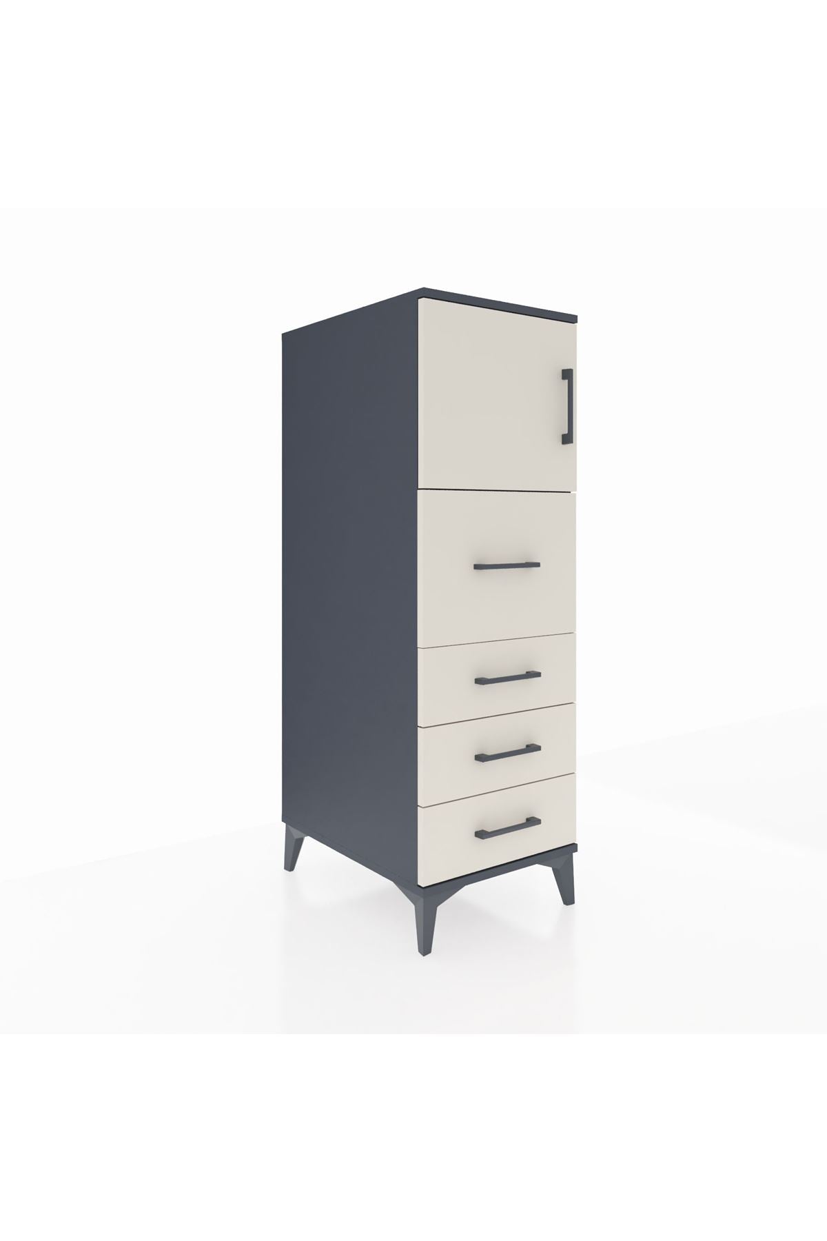 Kronos Dolap Tek Raflı 4 Çekmeceli Tek Kapaklı 44x59x134 Antrasit-Aytaşı