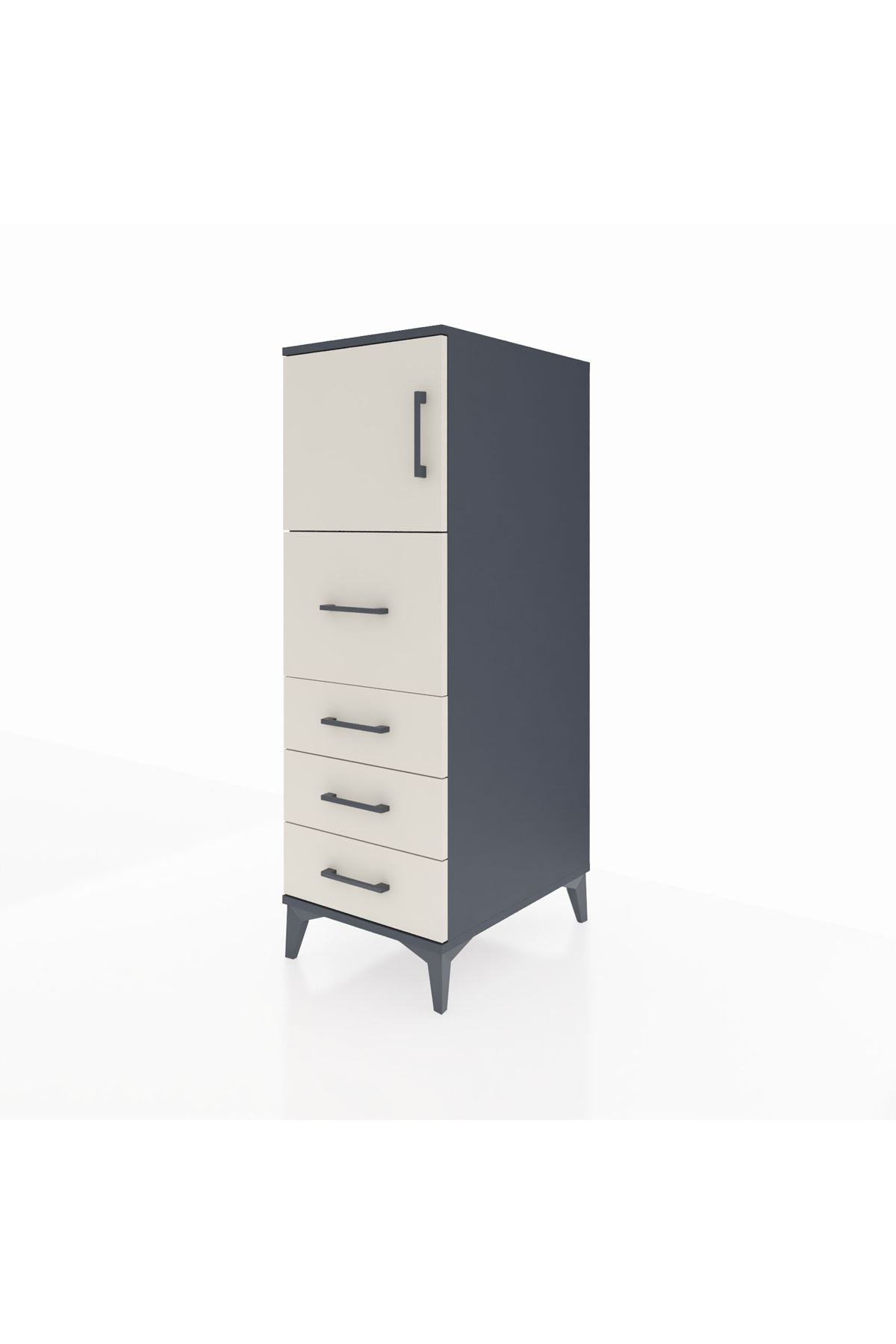 Kronos Dolap Tek Raflı 4 Çekmeceli Tek Kapaklı 44x59x134 Antrasit-Aytaşı