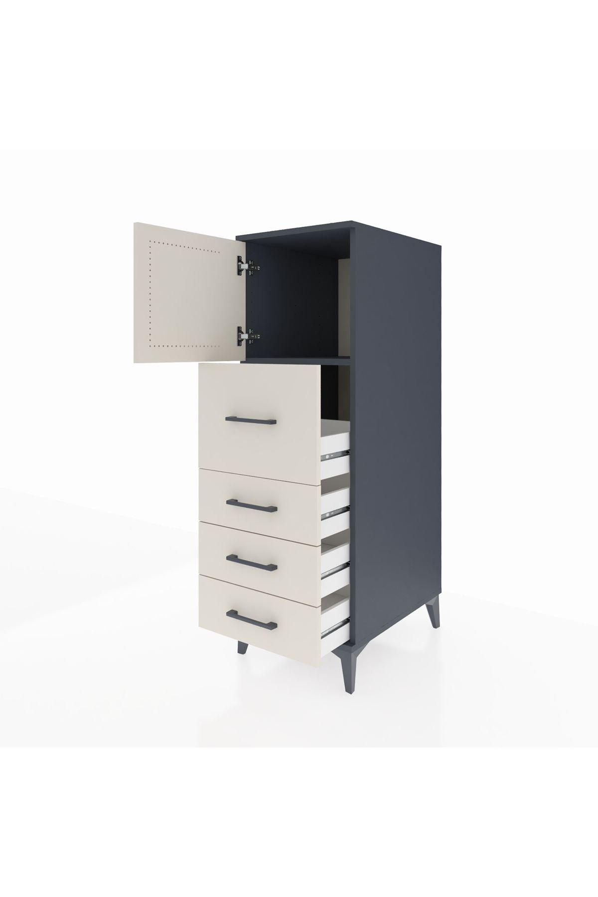 Kronos Dolap Tek Raflı 4 Çekmeceli Tek Kapaklı 44x59x134 Antrasit-Aytaşı