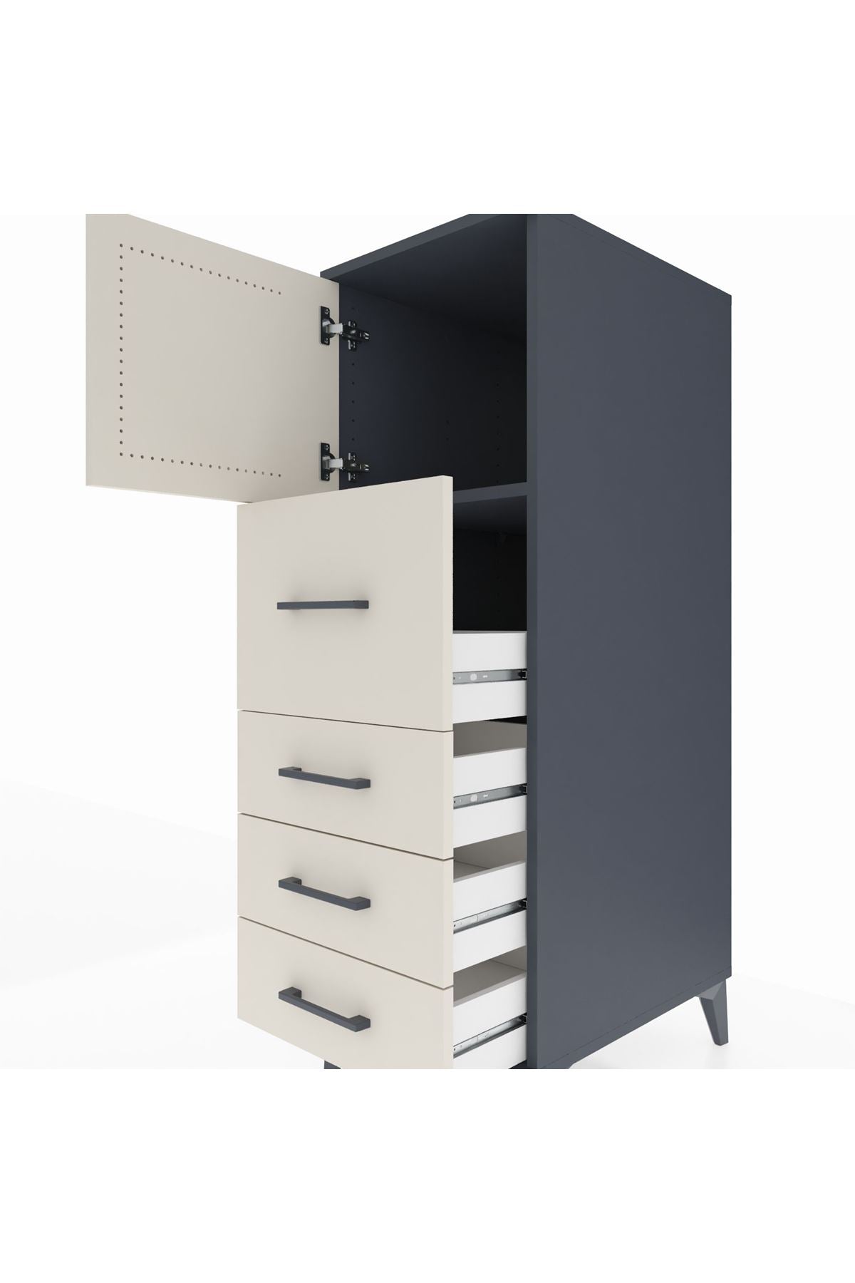 Kronos Dolap Tek Raflı 4 Çekmeceli Tek Kapaklı 44x59x134 Antrasit-Aytaşı