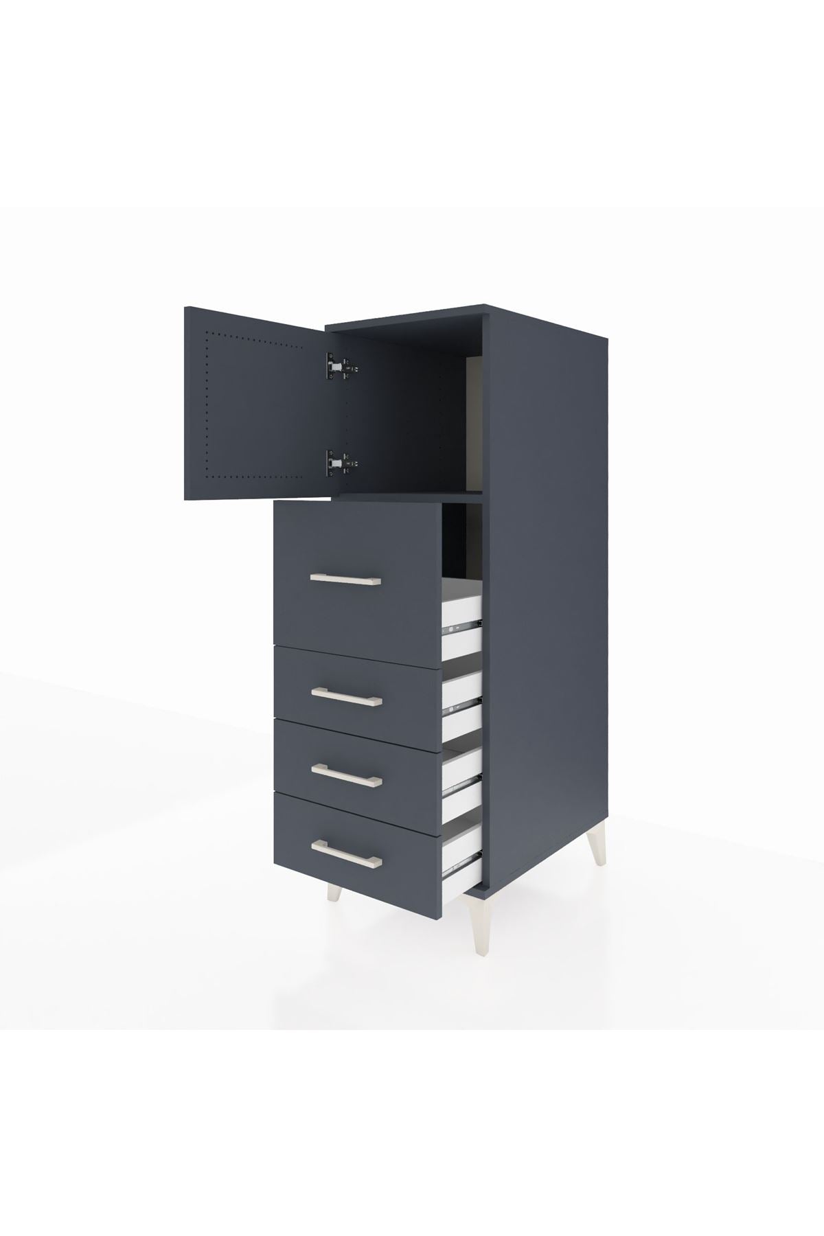 Kronos Dolap Tek Raflı 4 Çekmeceli Tek Kapaklı 44x59x134 Antrasit-Antrasit