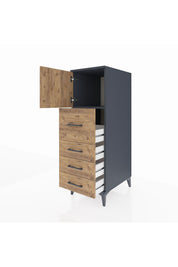 Kronos Dolap Tek Raflı 4 Çekmeceli Tek Kapaklı 44x59x134 Antrasit-Çam