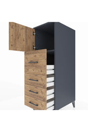 Kronos Dolap Tek Raflı 4 Çekmeceli Tek Kapaklı 44x59x134 Antrasit-Çam