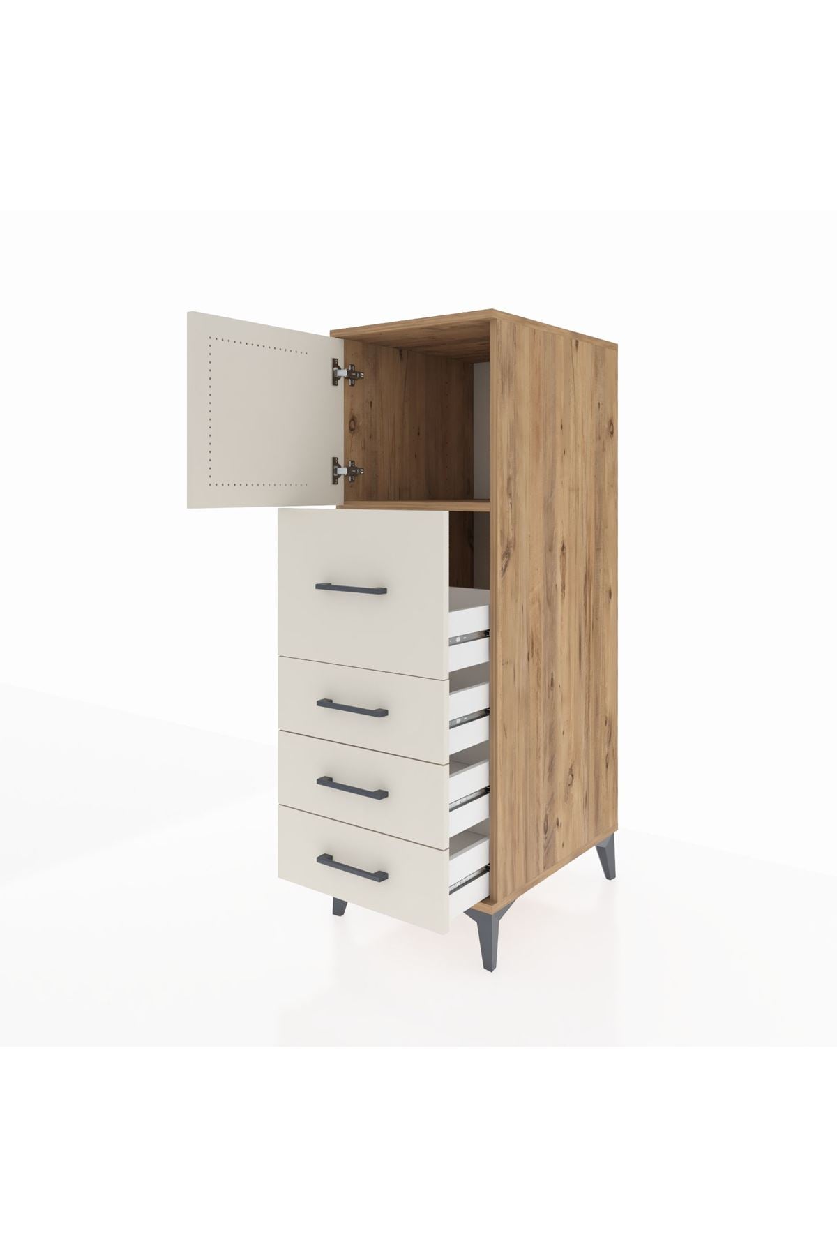 Kronos Dolap Tek Raflı 4 Çekmeceli Tek Kapaklı 44x59x134 Çam-Aytaşı