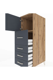 Kronos Dolap Tek Raflı 4 Çekmeceli Tek Kapaklı 44x59x134 Çam-Antrasit