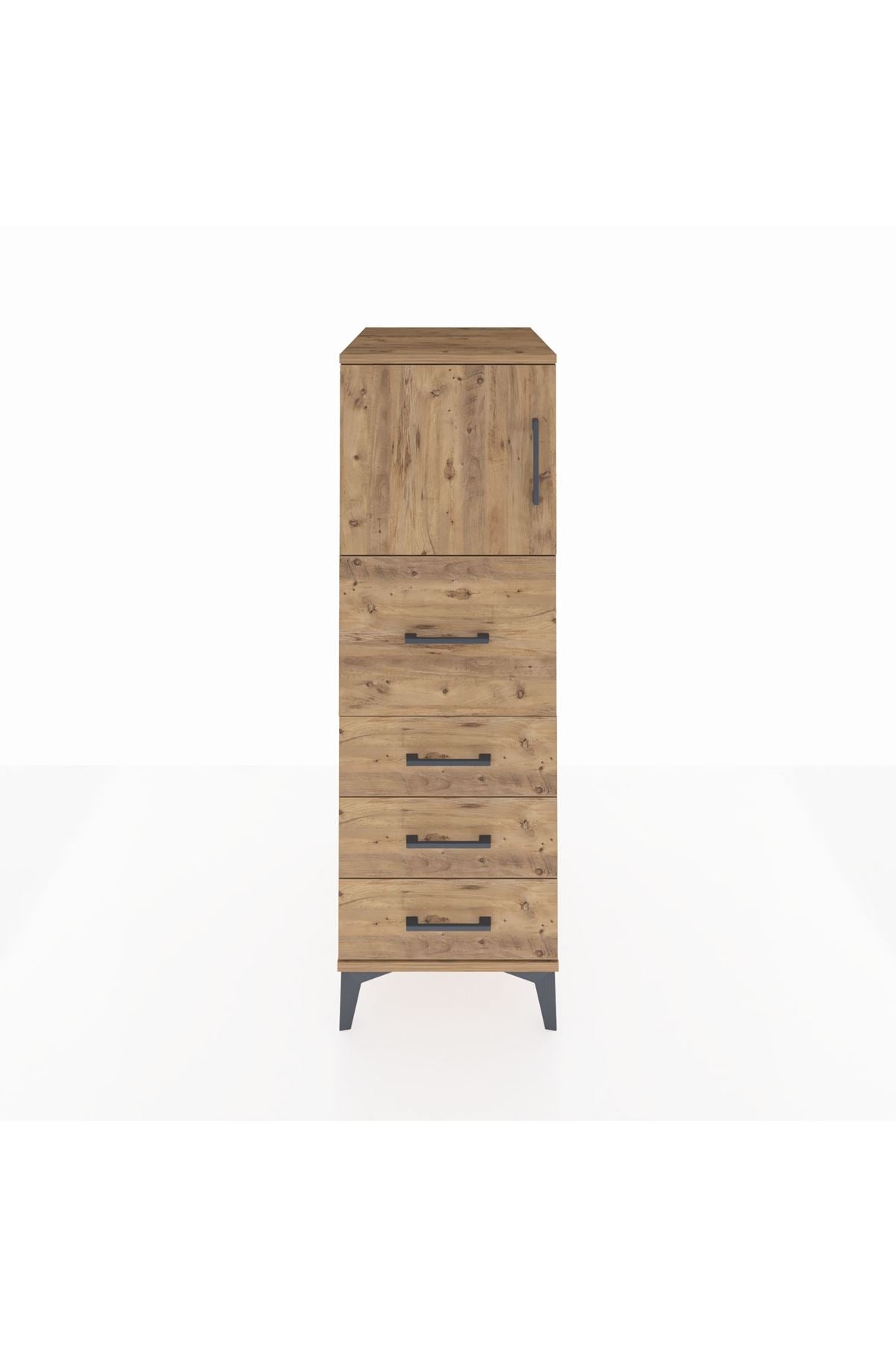 Kronos Dolap Tek Raflı 4 Çekmeceli Tek Kapaklı 44x59x134 Çam-Çam