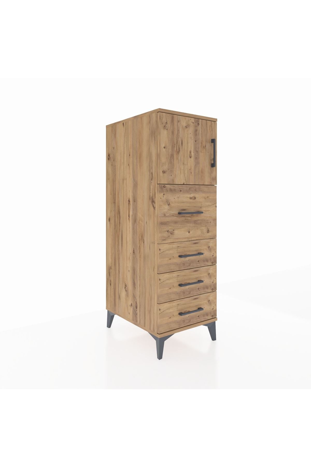 Kronos Dolap Tek Raflı 4 Çekmeceli Tek Kapaklı 44x59x134 Çam-Çam