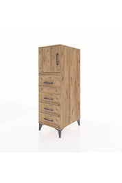 Kronos Dolap Tek Raflı 4 Çekmeceli Tek Kapaklı 44x59x134 Çam-Çam
