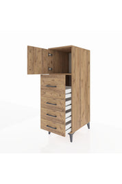 Kronos Dolap Tek Raflı 4 Çekmeceli Tek Kapaklı 44x59x134 Çam-Çam