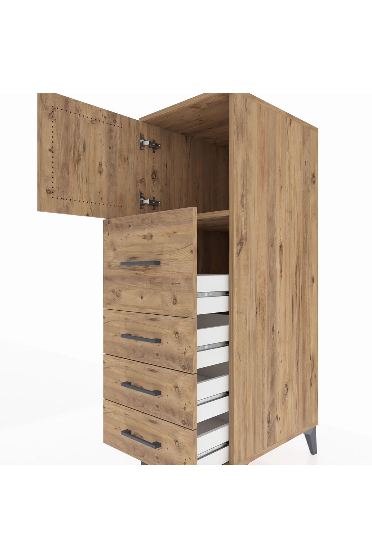 Kronos Dolap Tek Raflı 4 Çekmeceli Tek Kapaklı 44x59x134 Çam-Çam