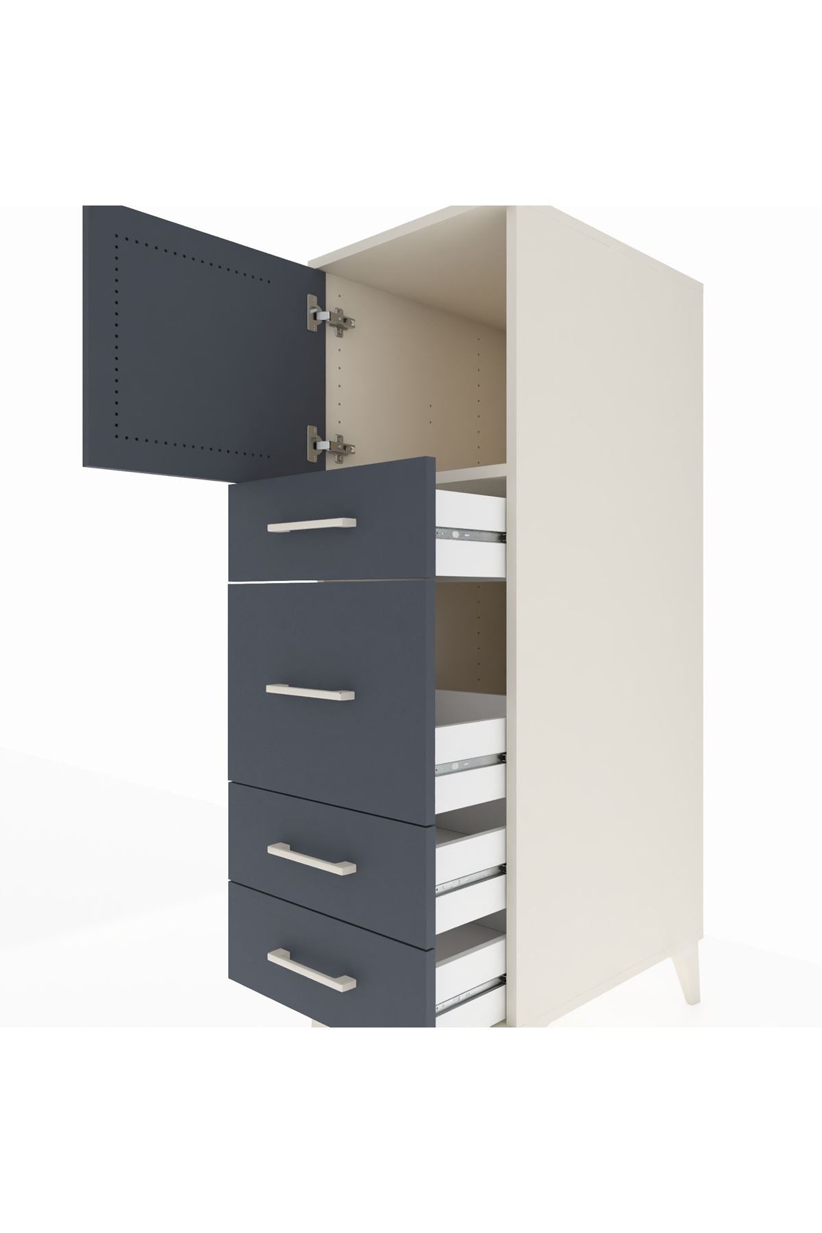 Kronos Dolap Tek Raflı 4 Çekmeceli Tek Kapaklı 44x59x134 Aytaşı-Antrasit