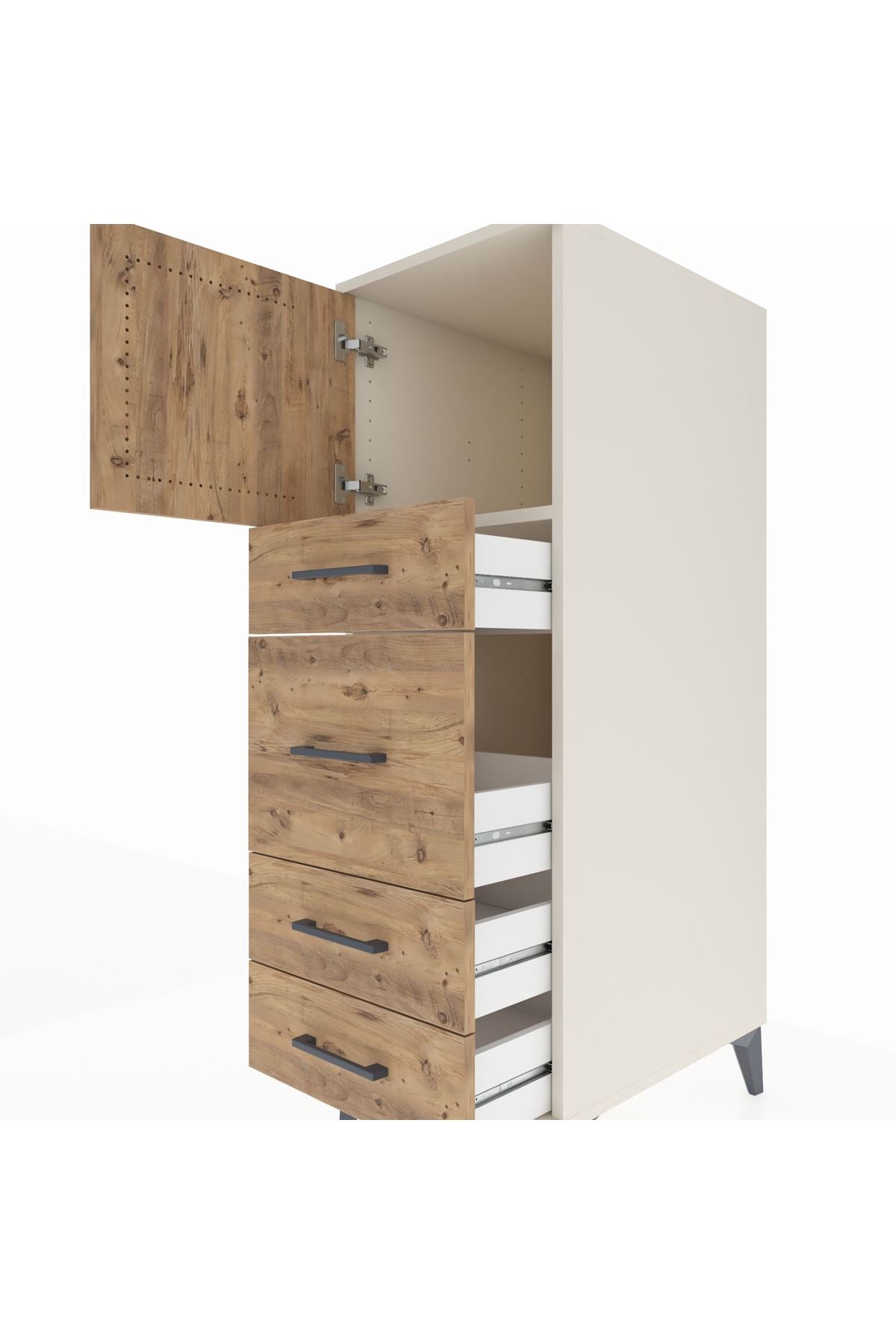 Kronos Dolap Tek Raflı 4 Çekmeceli Tek Kapaklı 44x59x134 Aytaşı-Çam