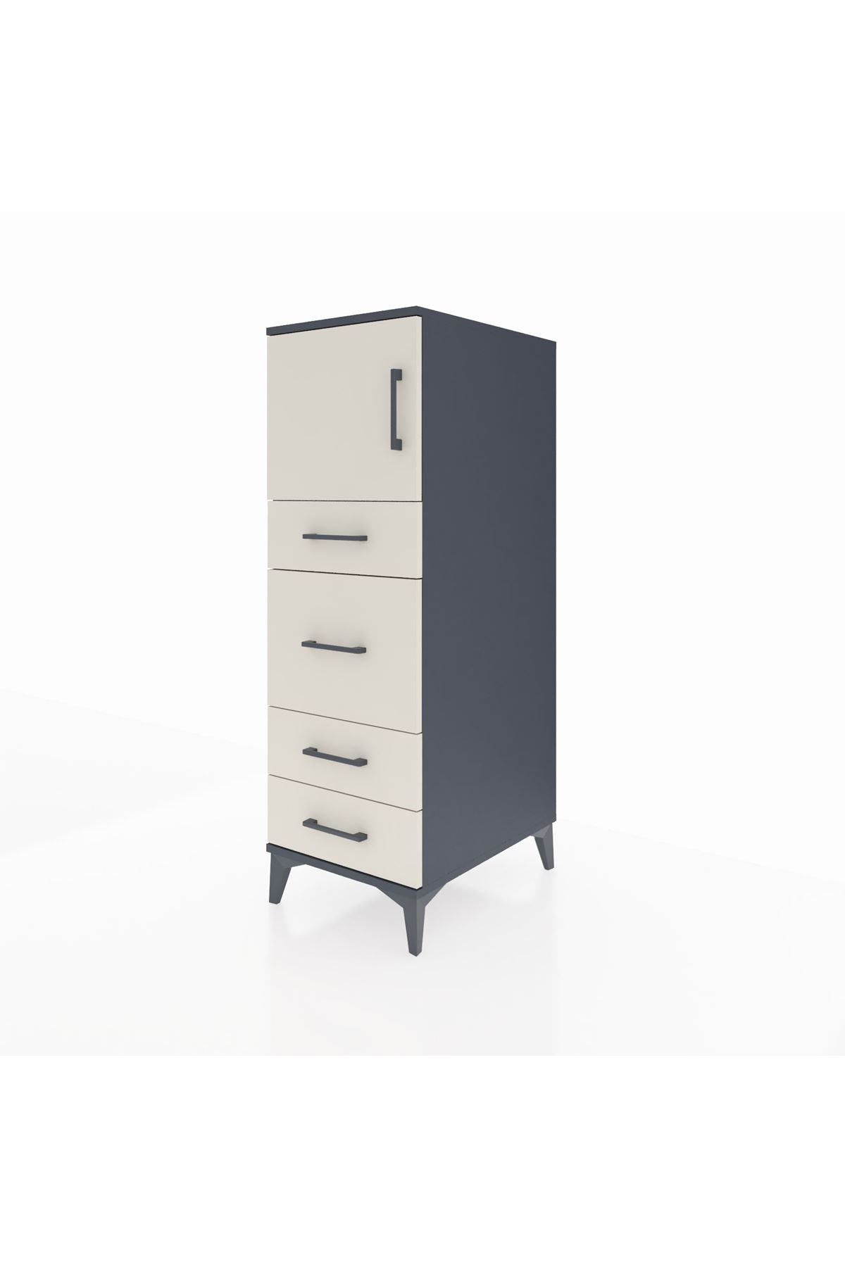 Kronos Dolap Tek Raflı 4 Çekmeceli Tek Kapaklı 44x59x134 Antrasit-Aytaşı