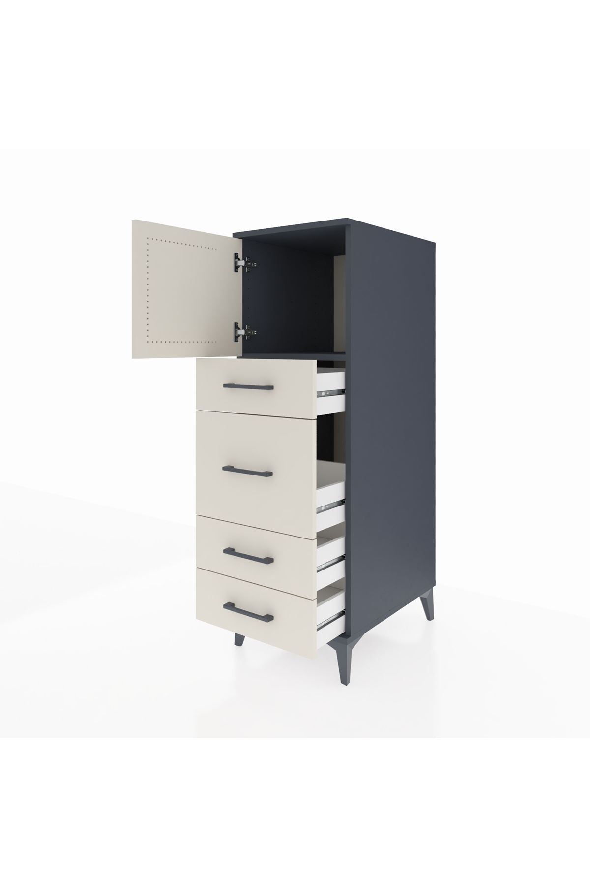 Kronos Dolap Tek Raflı 4 Çekmeceli Tek Kapaklı 44x59x134 Antrasit-Aytaşı