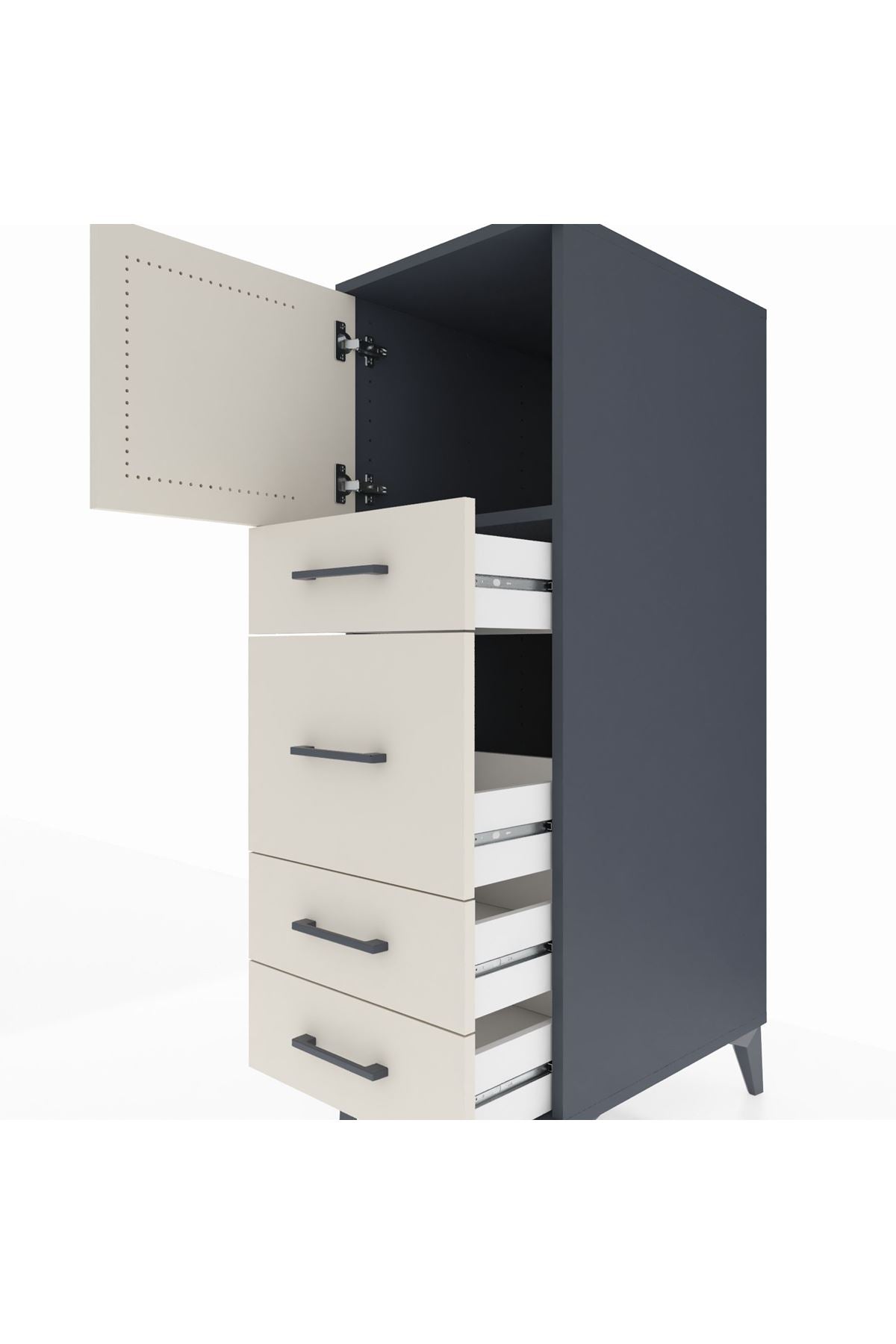 Kronos Dolap Tek Raflı 4 Çekmeceli Tek Kapaklı 44x59x134 Antrasit-Aytaşı