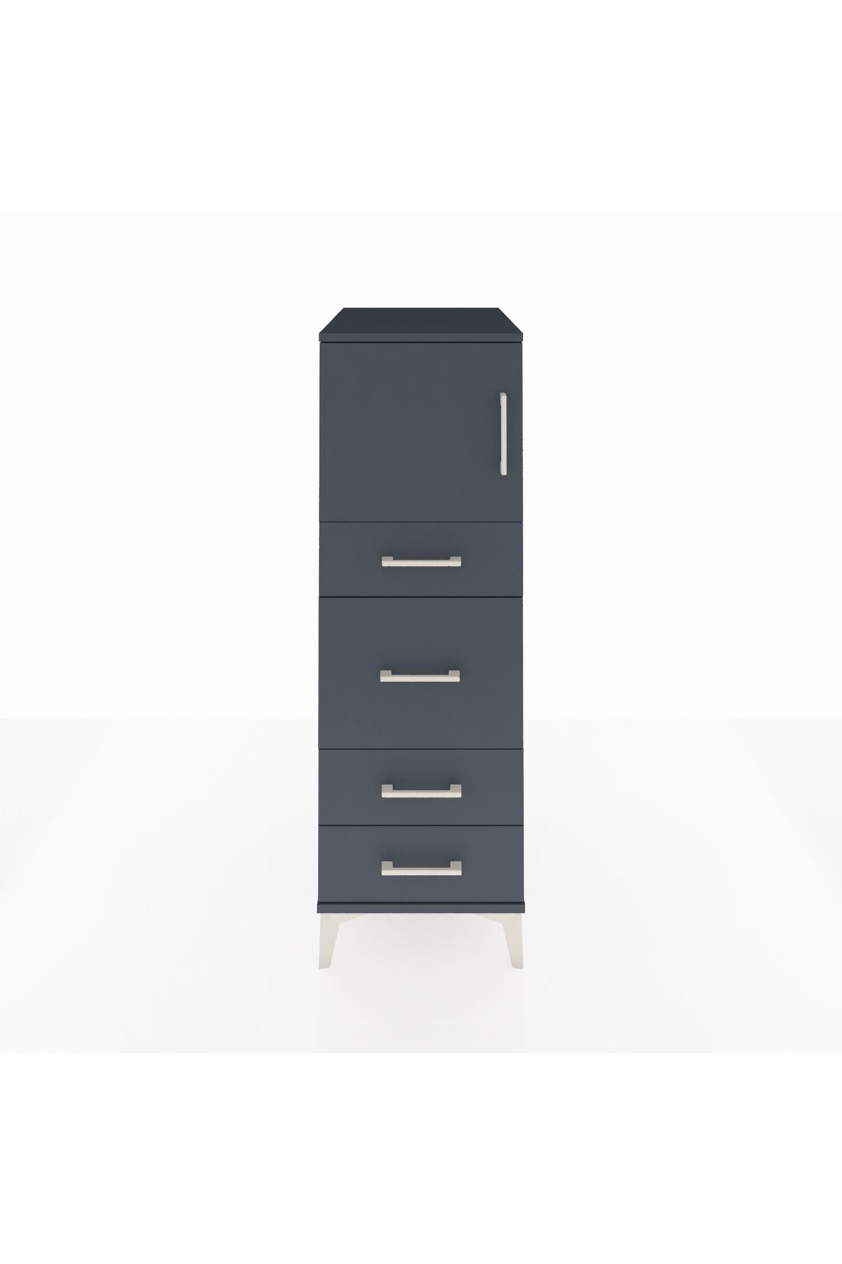 Kronos Dolap Tek Raflı 4 Çekmeceli Tek Kapaklı 44x59x134 Antrasit-Antrasit