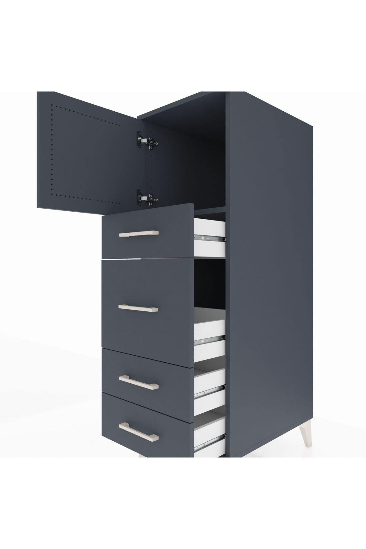 Kronos Dolap Tek Raflı 4 Çekmeceli Tek Kapaklı 44x59x134 Antrasit-Antrasit