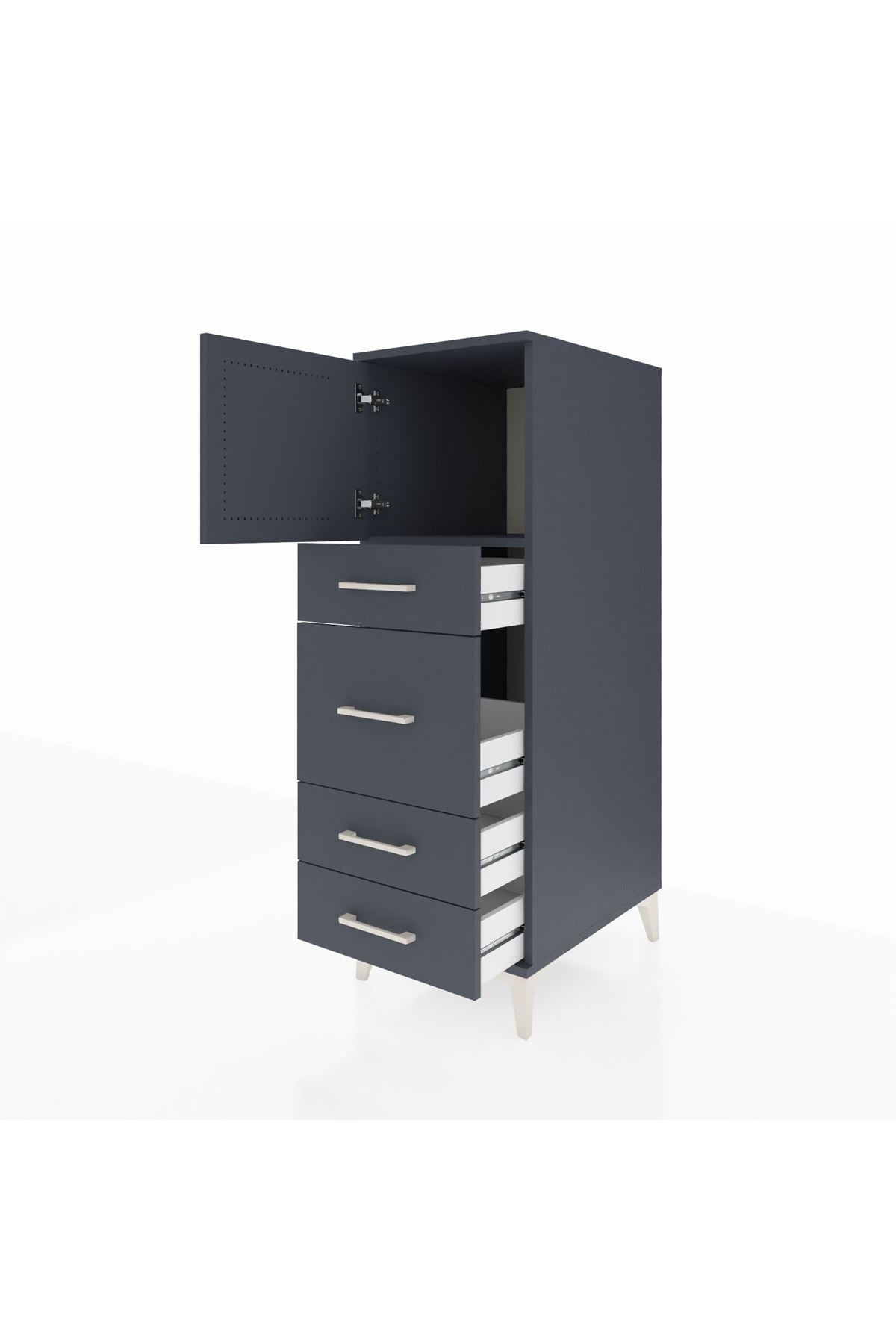 Kronos Dolap Tek Raflı 4 Çekmeceli Tek Kapaklı 44x59x134 Antrasit-Antrasit