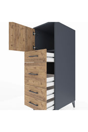 Kronos Dolap Tek Raflı 4 Çekmeceli Tek Kapaklı 44x59x134 Antrasit-Çam